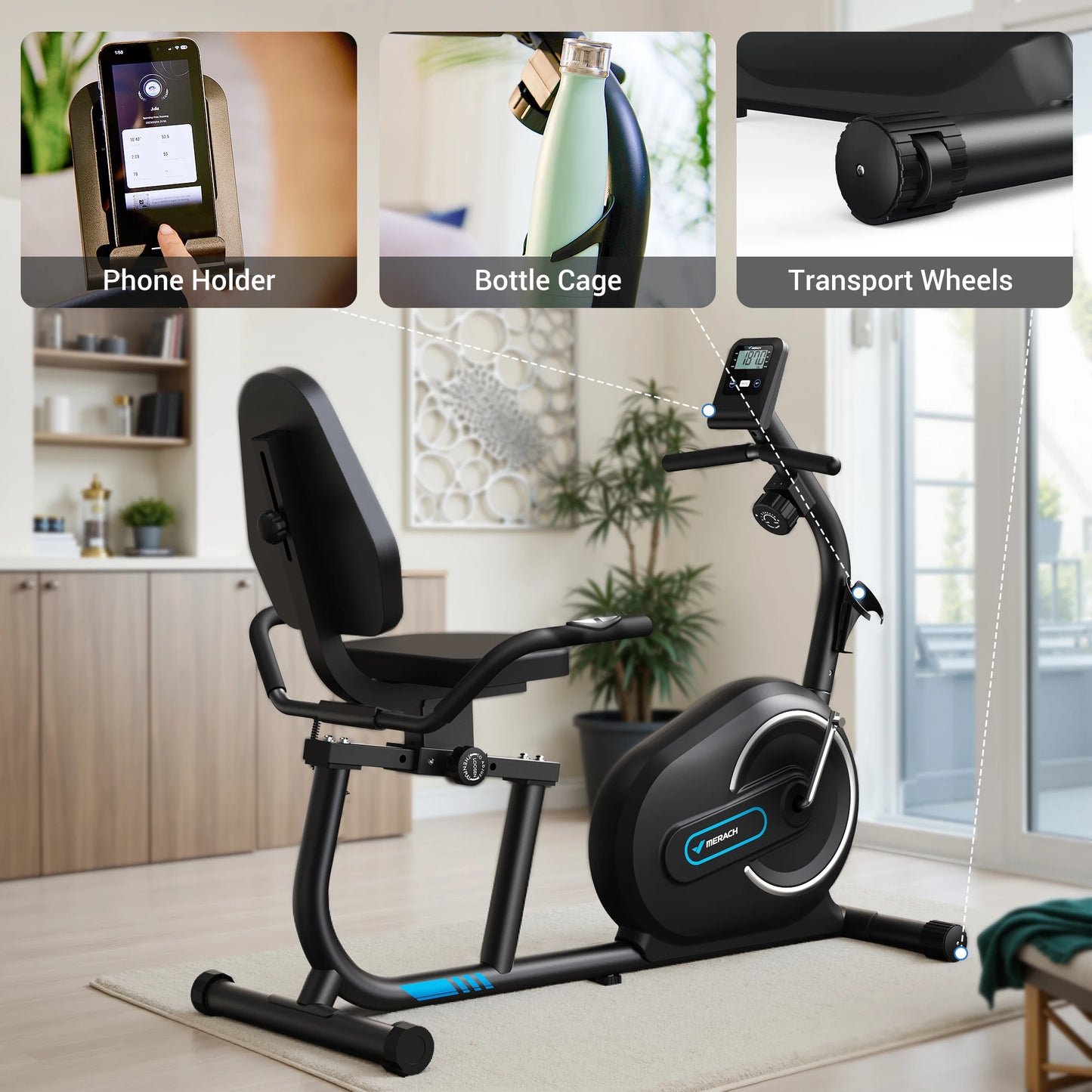 Recumbent Exercise Bike for Home Smart Bluetooth Exclusive App Connectivity LCD Heart Rate Handle Magnetic Recumbent Bike