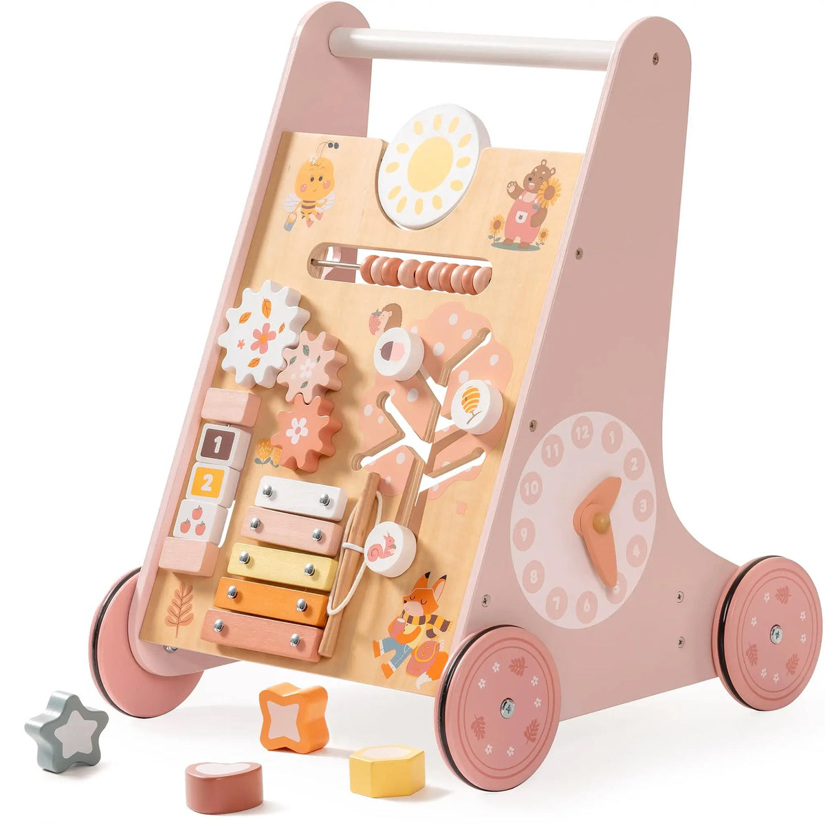 Wooden Baby Walker Baby Push Walker with Activity Center and Storage Montessori Walker Toy for Boys and Girls