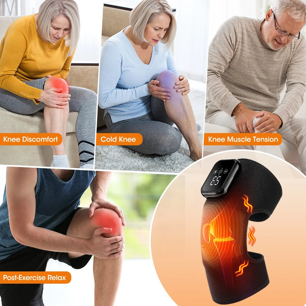 Electric Heated Vibration Knee Massage Pad 3 Level Hot Compress Thermal Joint Brace Care Muscle Relaxation Blood Circulation