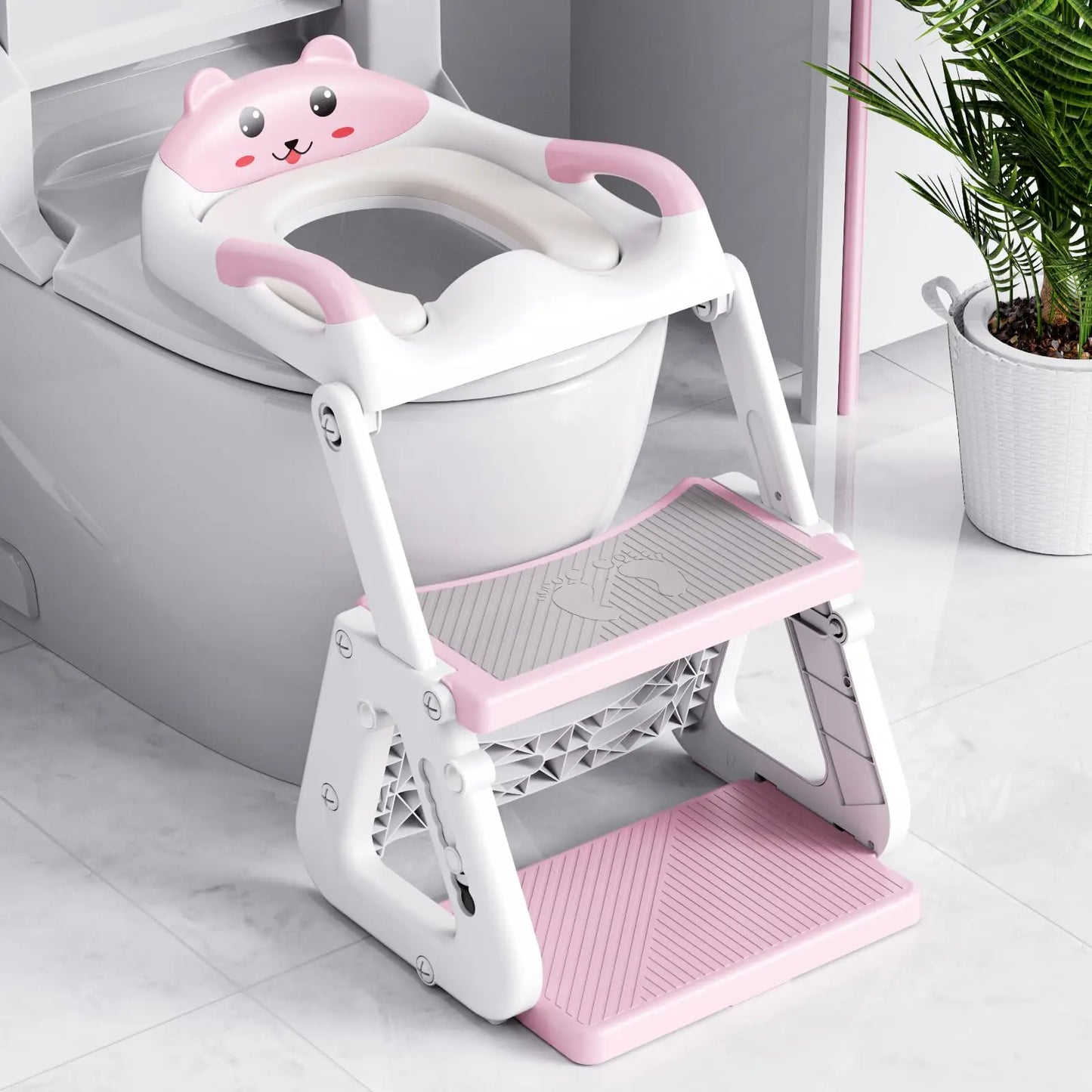 2-in-1 Potty Training Seat, Adjustable Height Anti-Slip Pad & Splash Guard, Toddler Potty Training Toilet with Step Stool