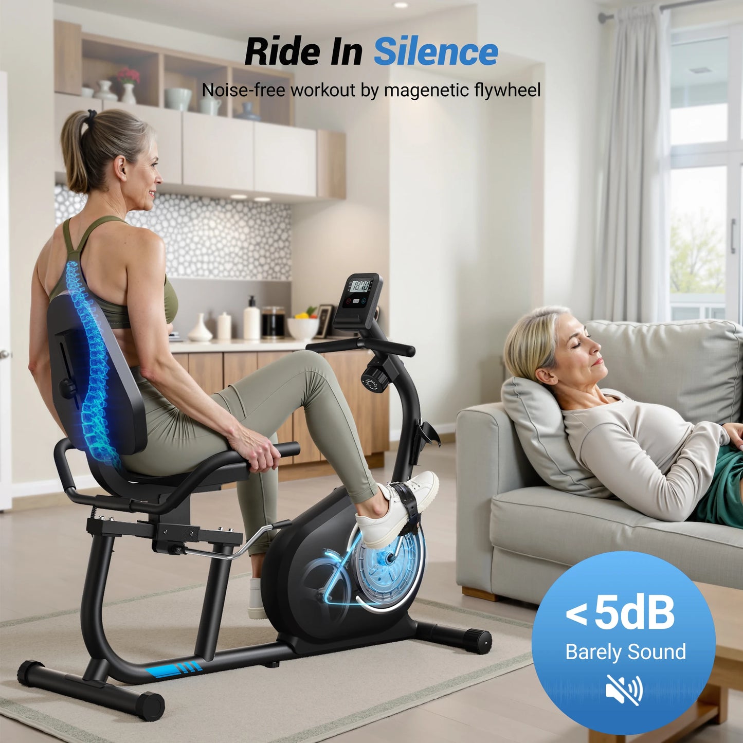 Recumbent Exercise Bike for Home Smart Bluetooth Exclusive App Connectivity LCD Heart Rate Handle Magnetic Recumbent Bike