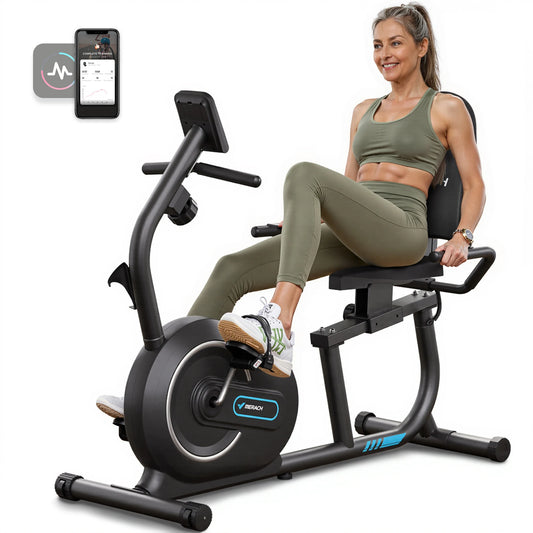 Recumbent Exercise Bike for Home Smart Bluetooth Exclusive App Connectivity LCD Heart Rate Handle Magnetic Recumbent Bike