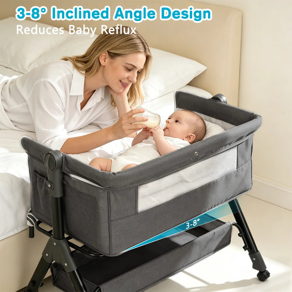 Portable Baby Bassinet Foldable Height Splicing Baby Cradle Bed 3 in 1 Baby Bassinet Bedside Sleeper for 0-18 MonthsInfant