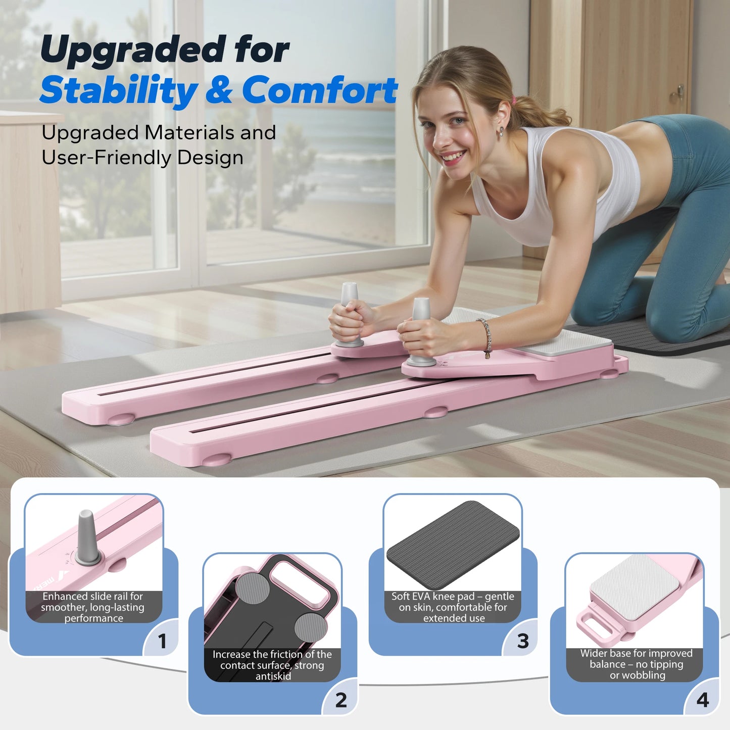 Pilates Board Multifunctional Abdominal Plate Detachable Ab Trainer with Anti-Slip Design Portable Pilates Reformer