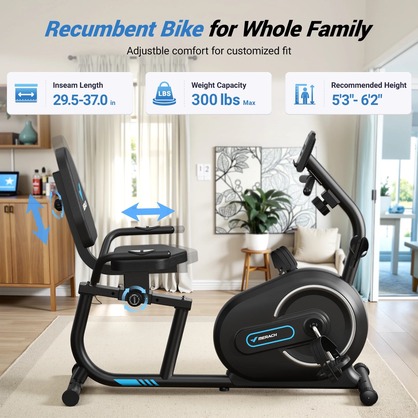 Recumbent Exercise Bike for Home Smart Bluetooth Exclusive App Connectivity LCD Heart Rate Handle Magnetic Recumbent Bike