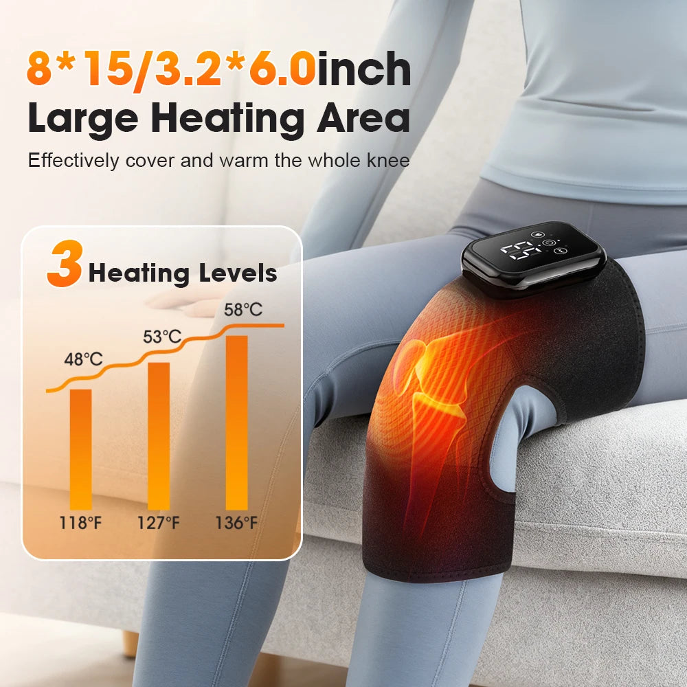 Electric Heated Vibration Knee Massage Pad 3 Level Hot Compress Thermal Joint Brace Care Muscle Relaxation Blood Circulation