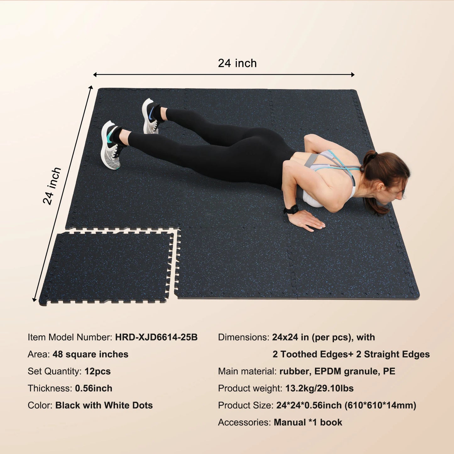 0.56 Inch 25 Tiles Rubber Top with EVA Foam Thick Floor Mats 24/48/100 sq.ft Coverage Interlocking Puzzle for Gym Home