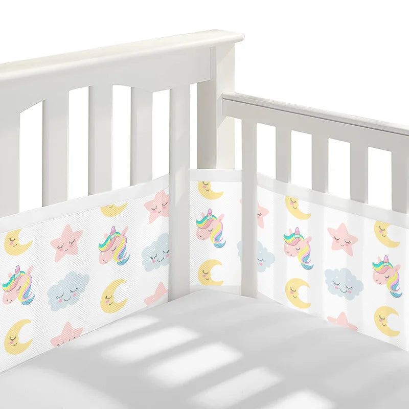 2Pcs Set Breathable Mesh Crib Girth Protector Soft Comfortable 4-Panel Crib Bed Circumference Safety Around Bumper Baby Bedding