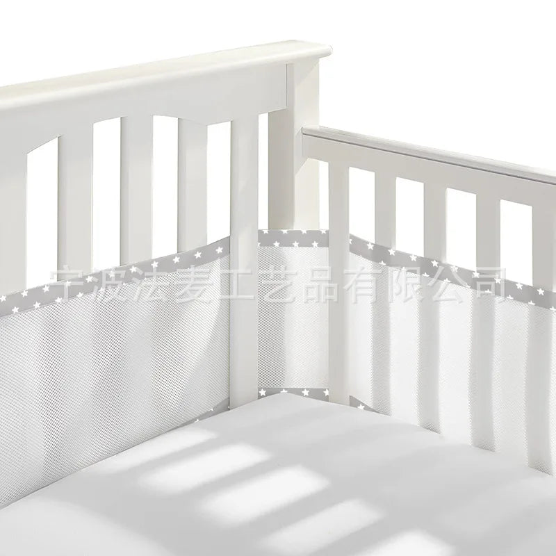 2Pcs Set Breathable Mesh Crib Girth Protector Soft Comfortable 4-Panel Crib Bed Circumference Safety Around Bumper Baby Bedding
