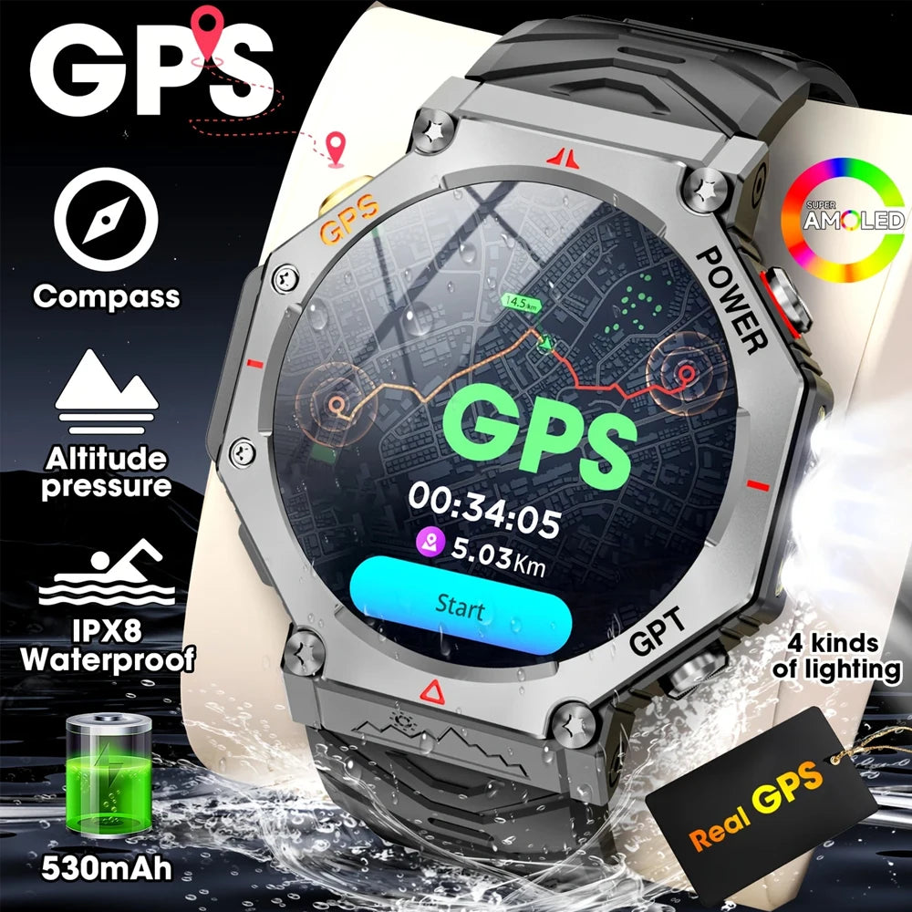 GPS Smart Watch Men Built-in GPS Bluetooth Call AI GPT Fitness Tracker Waterproof Military Sports Smartwatch for Men