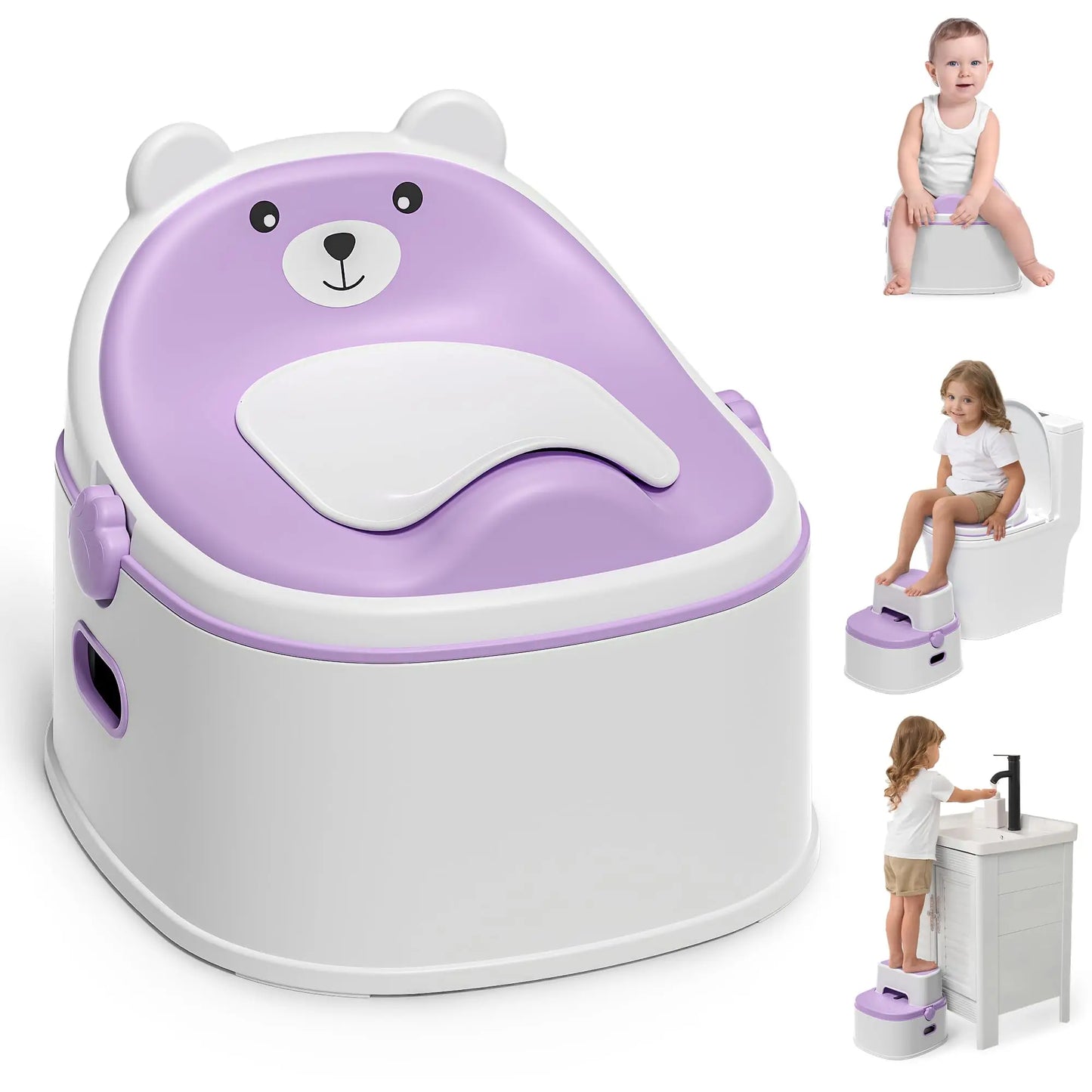 3-in-1 Portable Potty Training Toilet, Potty Training Seat and Toddler Step Stool, Anti-Slip Toddler Potty Trainer for Boy Girl