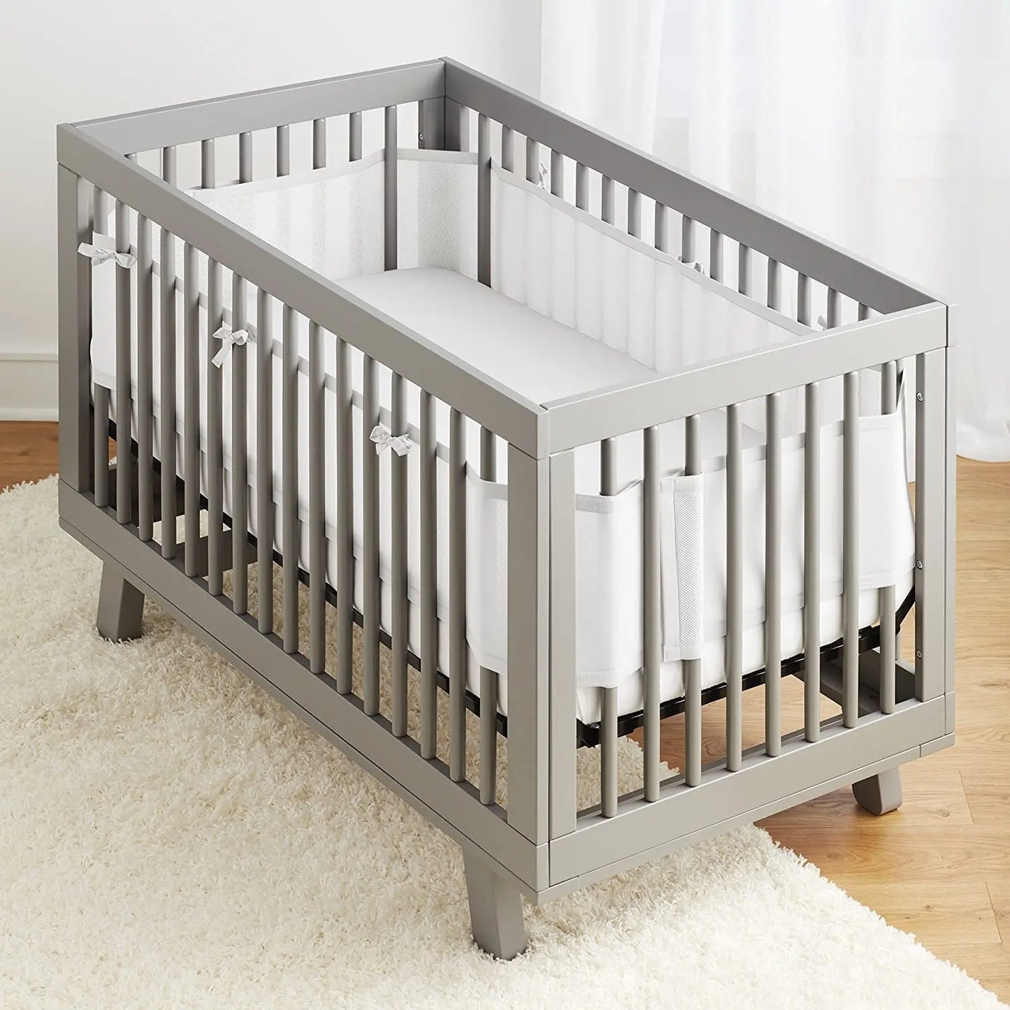2Pcs Set Breathable Mesh Crib Girth Protector Soft Comfortable 4-Panel Crib Bed Circumference Safety Around Bumper Baby Bedding