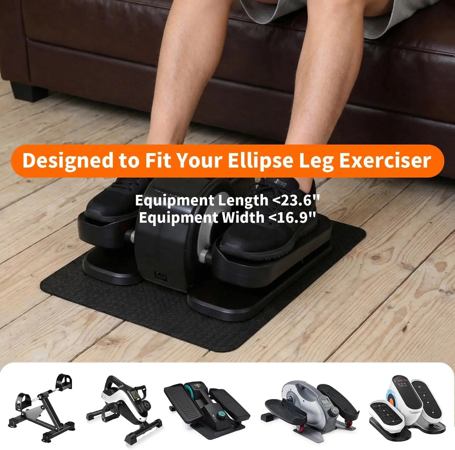 Double Non-Slip Workout Mat for Ellipse Leg Exerciser, Under Desk Elliptical Mat, Floor Protector(Silver-white)