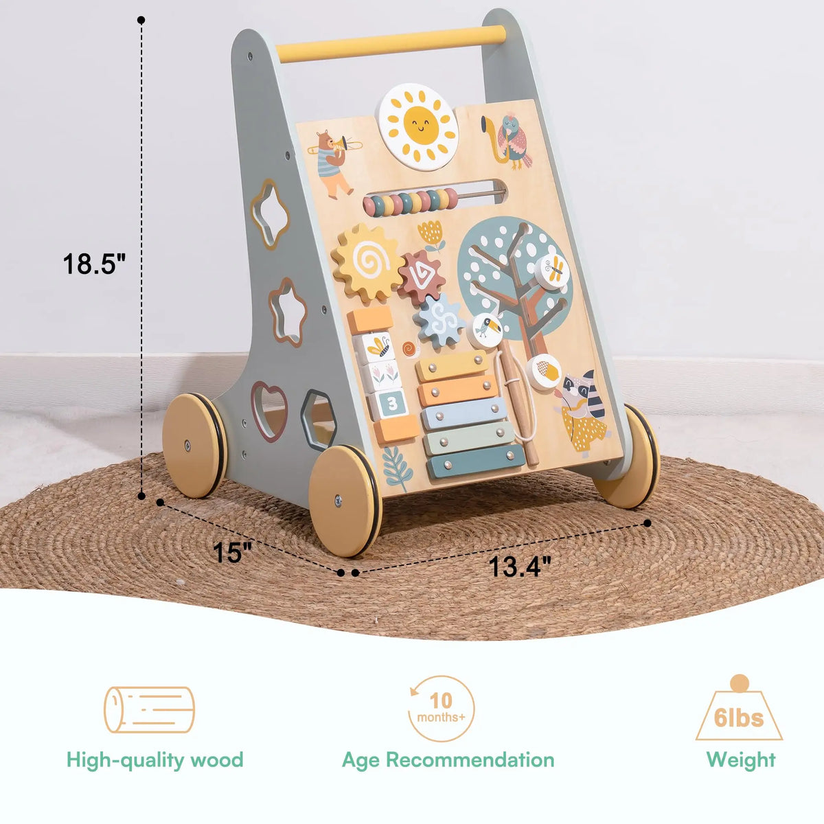 Wooden Baby Walker Baby Push Walker with Activity Center and Storage Montessori Walker Toy for Boys and Girls
