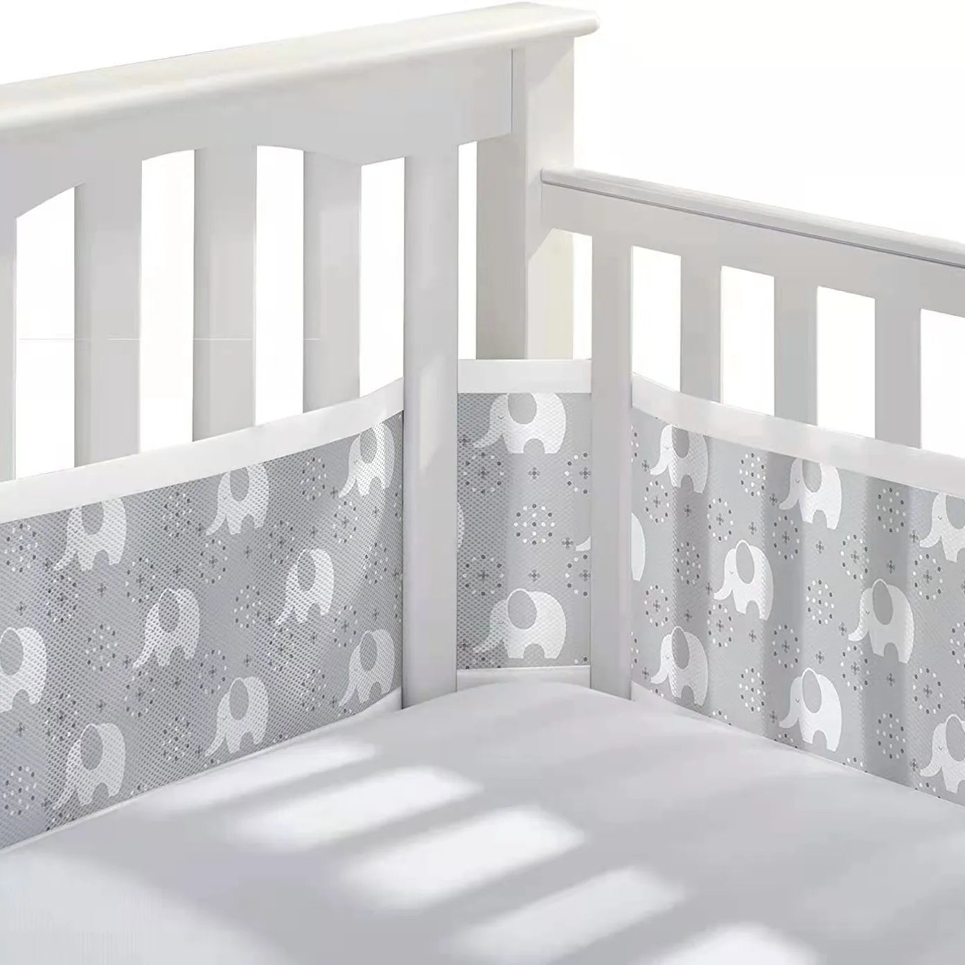 2Pcs Set Breathable Mesh Crib Girth Protector Soft Comfortable 4-Panel Crib Bed Circumference Safety Around Bumper Baby Bedding