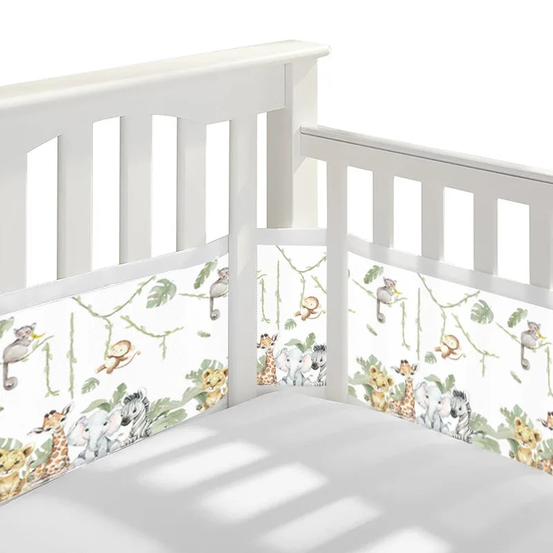 2Pcs Set Breathable Mesh Crib Girth Protector Soft Comfortable 4-Panel Crib Bed Circumference Safety Around Bumper Baby Bedding