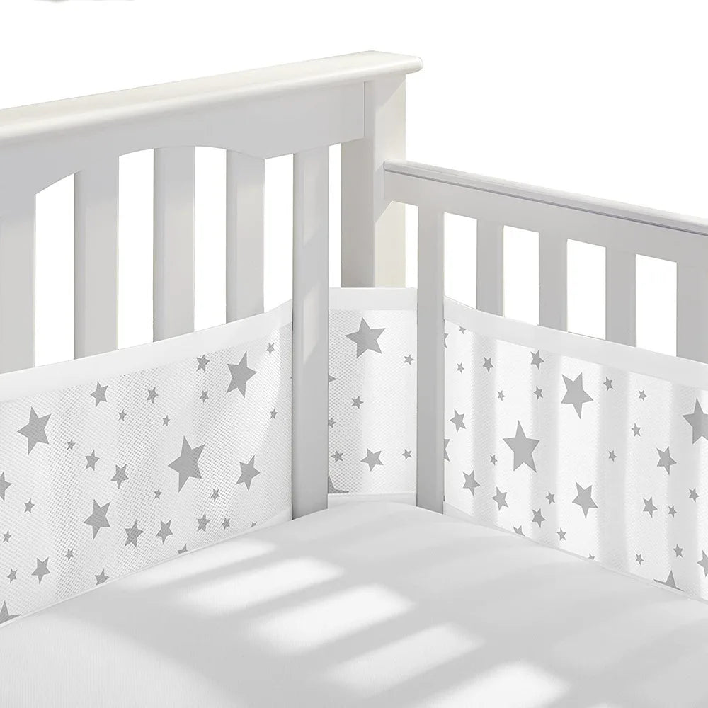 2Pcs Set Breathable Mesh Crib Girth Protector Soft Comfortable 4-Panel Crib Bed Circumference Safety Around Bumper Baby Bedding