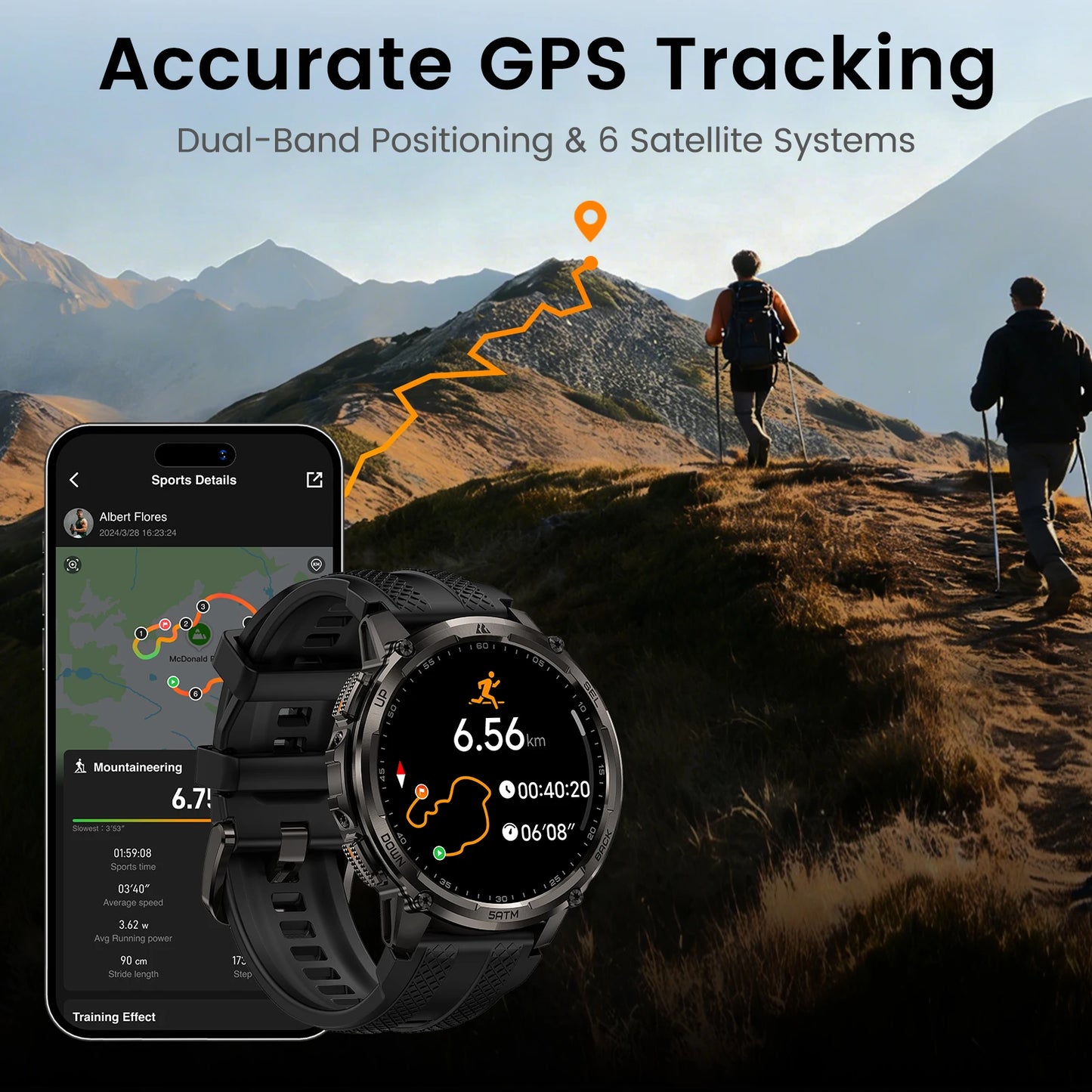 TANK T4C Smartwatch Men’s Outdoor Rugged Watch with Flashlight Dual‑Band GPS 50M Waterproof Fitness & Health Tracker