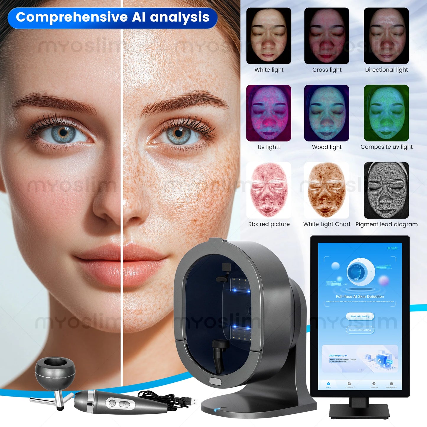 3D Magic Ai Facial Testing X5 ProMirror Wood Lamp Acne Scanner Skin Detector Skin Analyzer Facial Tester Facial Analyzer Machine