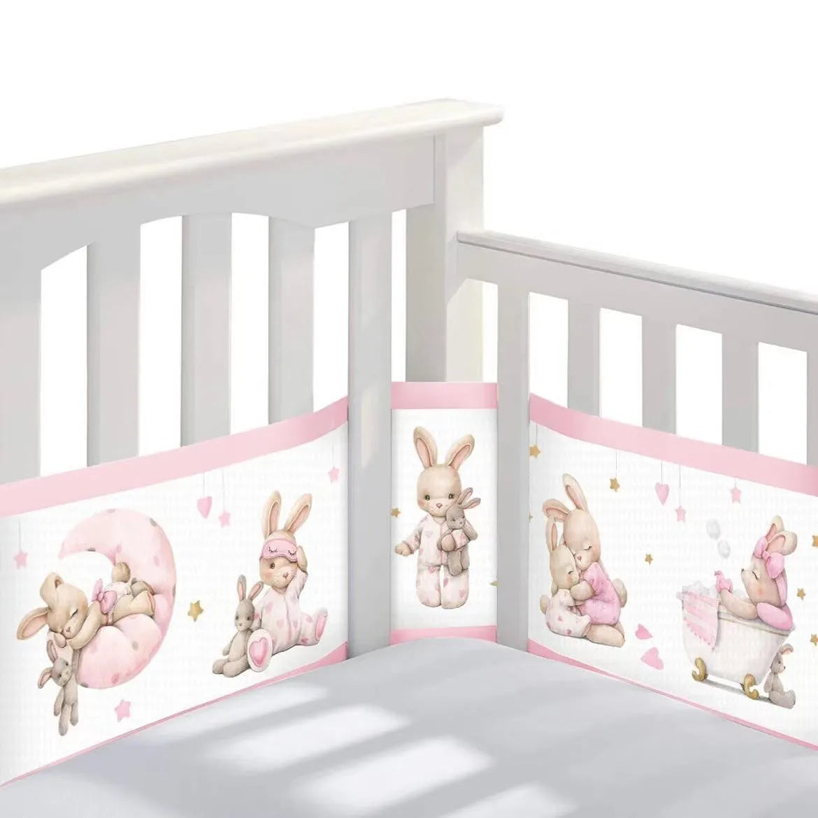 2Pcs Set Breathable Mesh Crib Girth Protector Soft Comfortable 4-Panel Crib Bed Circumference Safety Around Bumper Baby Bedding