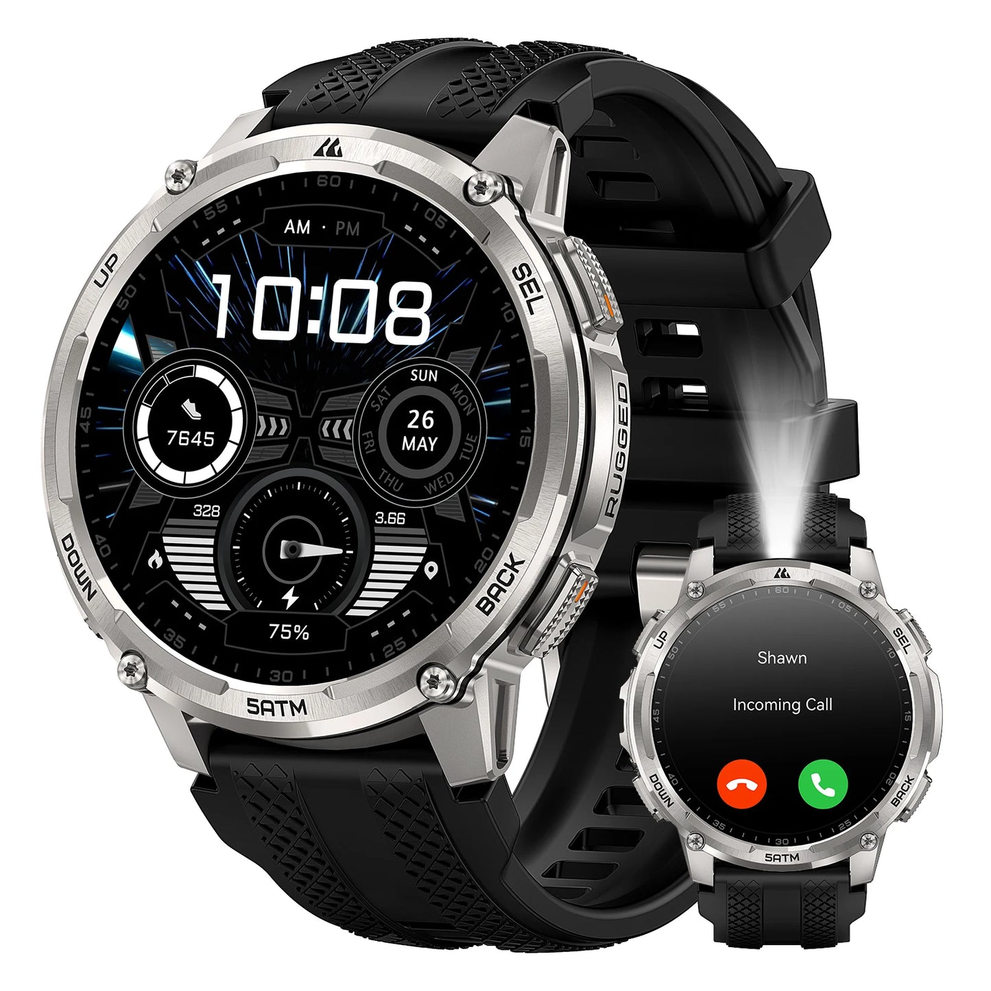 TANK T4C Smartwatch Men’s Outdoor Rugged Watch with Flashlight Dual‑Band GPS 50M Waterproof Fitness & Health Tracker