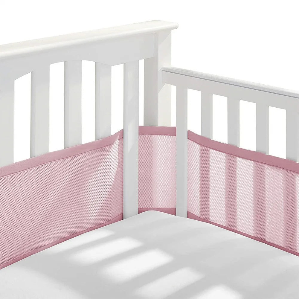 2Pcs Set Breathable Mesh Crib Girth Protector Soft Comfortable 4-Panel Crib Bed Circumference Safety Around Bumper Baby Bedding