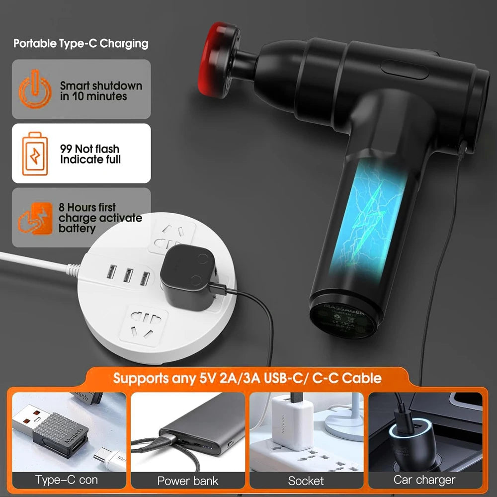 Heating massage gun, deep tissue massage gun, back and neck massager, muscle percussion massager, silent fascia gun, handheld massager, 7 massage heads