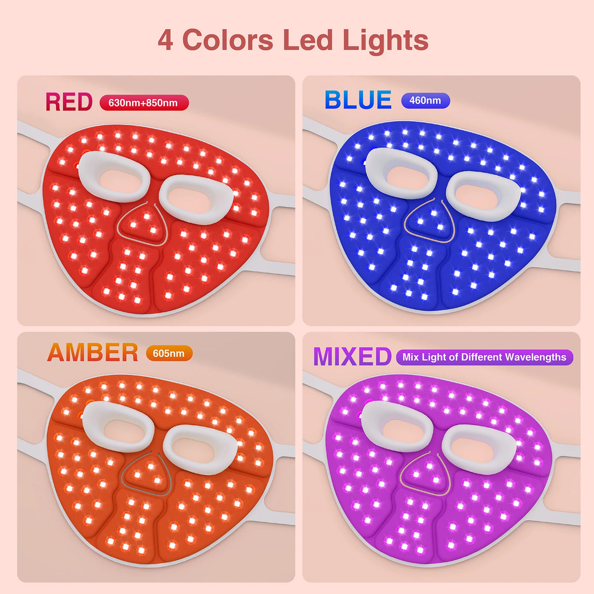 Face Beauty LED Mask Infrared Red Light Wrinkle Reduction Blue Light Acne Treatment 3000mAh Rechargeable Skin Care Device