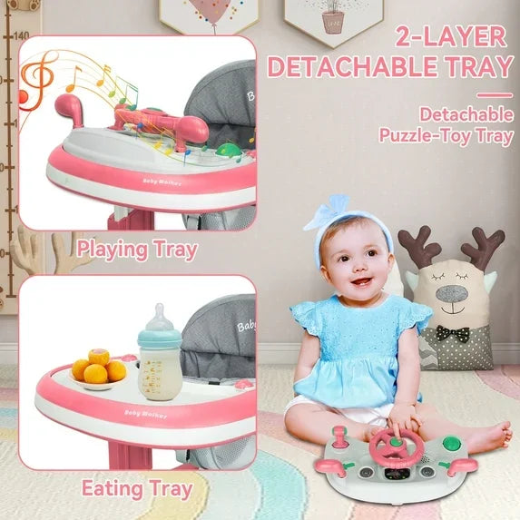 5 in 1 Baby Infant Walker Anti-Rollover Walker with Learning Toy for Infants anti-rollover Multifunctional Without Battery