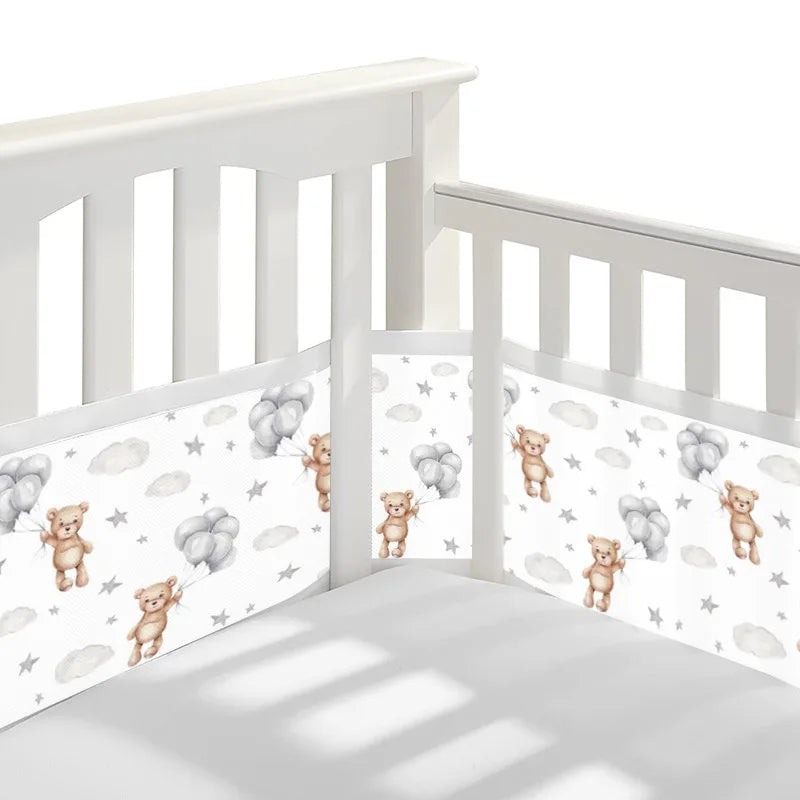 2Pcs Set Breathable Mesh Crib Girth Protector Soft Comfortable 4-Panel Crib Bed Circumference Safety Around Bumper Baby Bedding