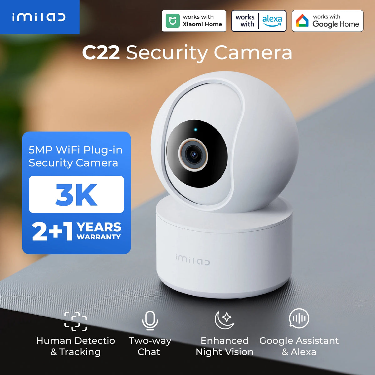 Baby Monitor Indoor Security Camera with AI Detection Night Vision 2-Way Audio 360° PTZ Compatible with Xiaomi Home App