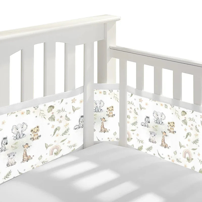 2Pcs Set Breathable Mesh Crib Girth Protector Soft Comfortable 4-Panel Crib Bed Circumference Safety Around Bumper Baby Bedding