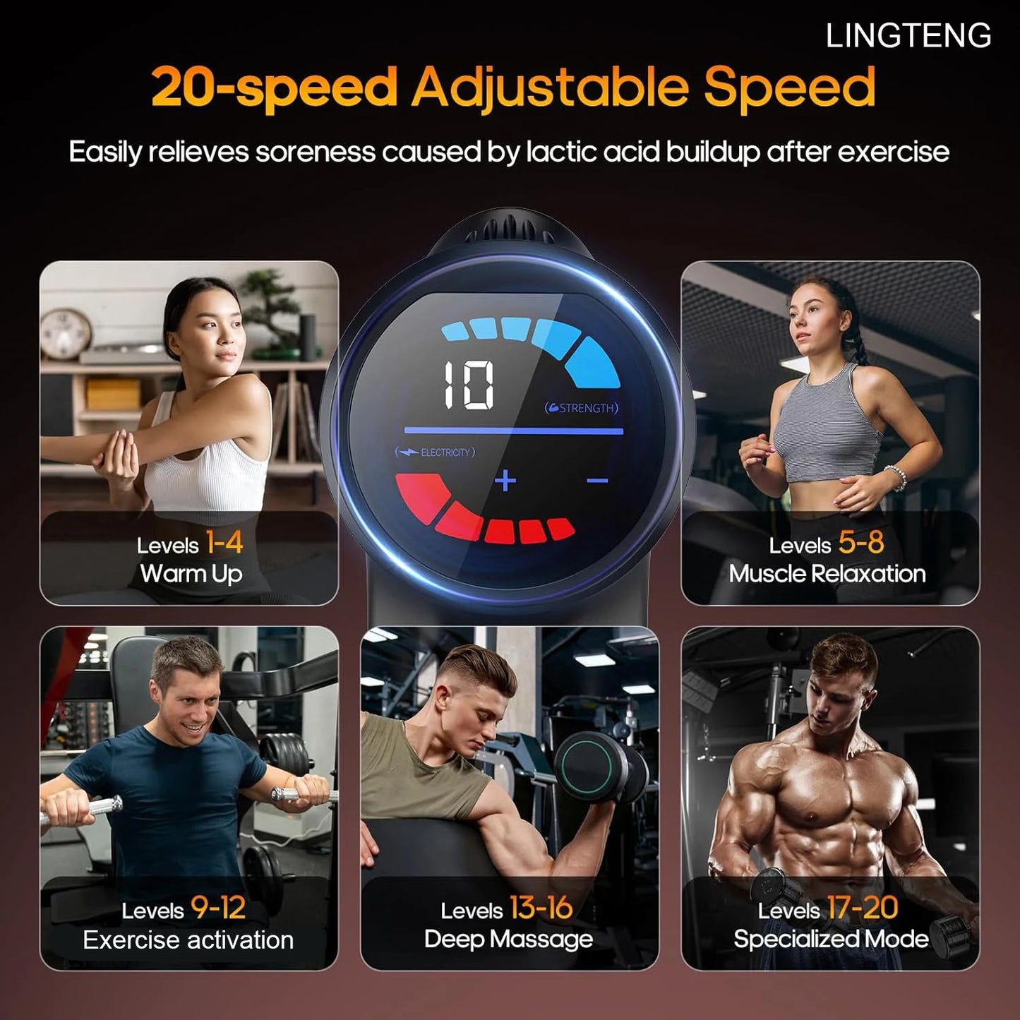 Heating massage gun, deep tissue massage gun, back and neck massager, muscle percussion massager, silent fascia gun, handheld massager, 7 massage heads