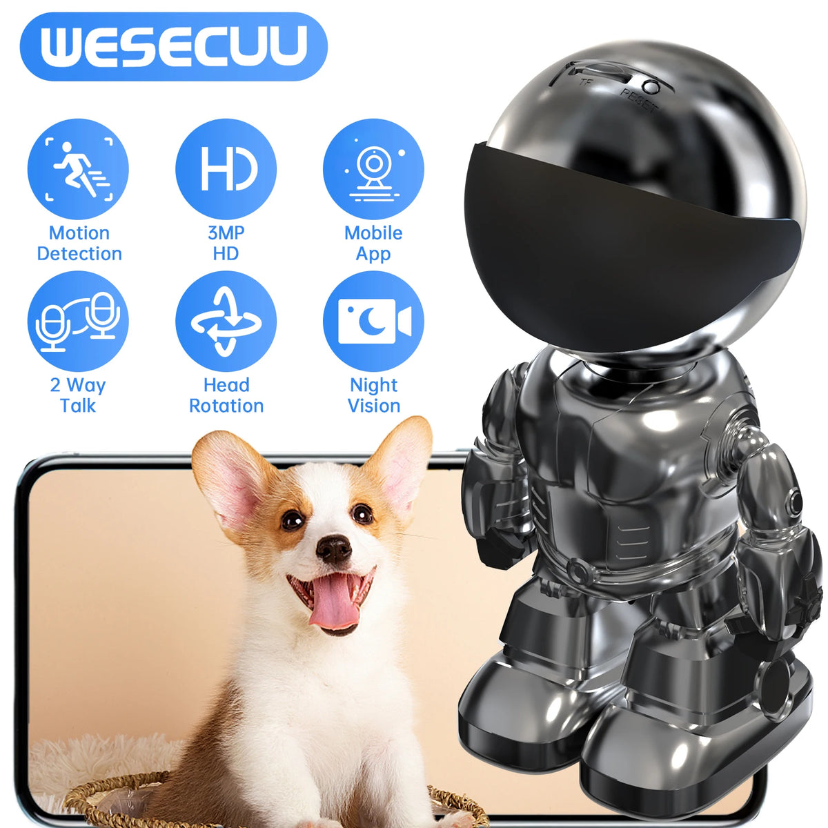 Robot Camera Wifi 3MP Indoor Home Security Camera Night Vision Two Way Audio Auto Tracking Indoor Baby Monitor