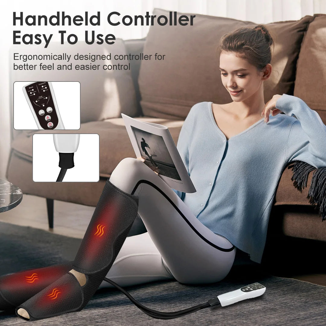 Air Compression Massager for Foot Heat,Air Compression Calf Massage & Thigh Massage,Handheld Controller 3 Modes