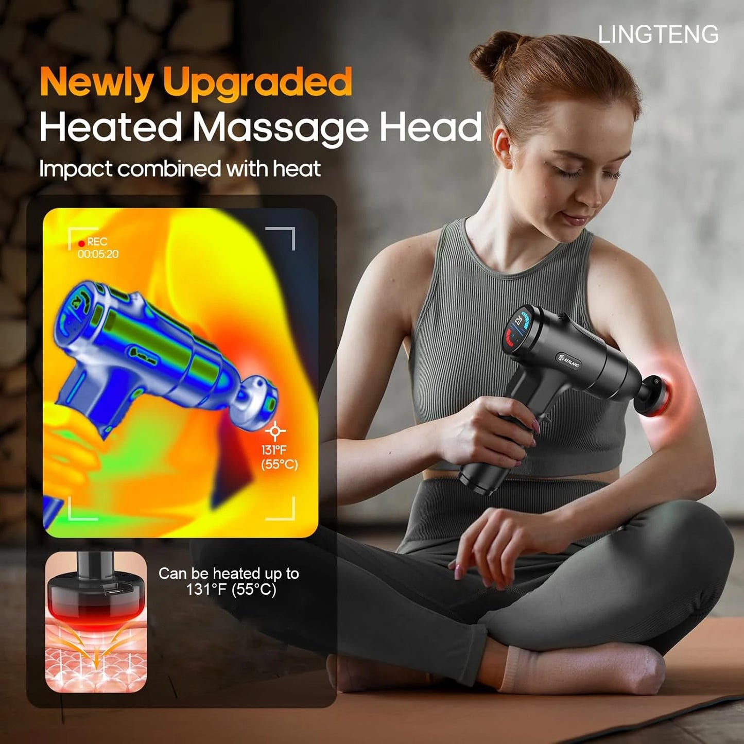 Heating massage gun, deep tissue massage gun, back and neck massager, muscle percussion massager, silent fascia gun, handheld massager, 7 massage heads