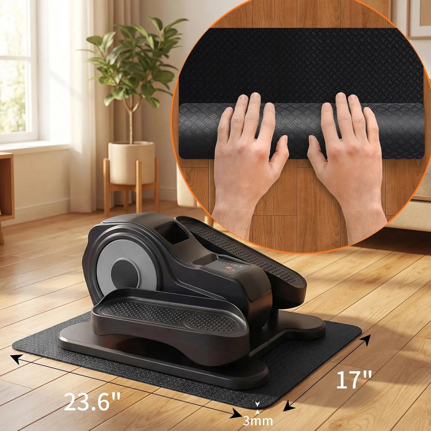 Double Non-Slip Workout Mat for Ellipse Leg Exerciser, Under Desk Elliptical Mat, Floor Protector(Silver-white)