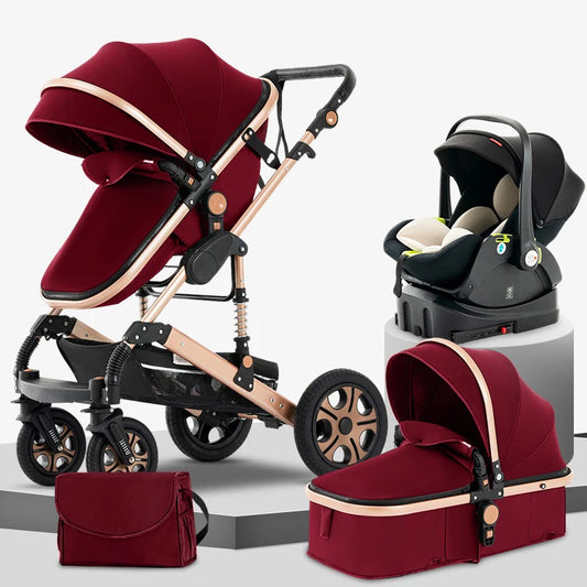 3-in-1 Baby Stroller Car Seat Set, Travel System for Newborn, Baby Carriage with Isofix Base Reversible Stroller Upto 55lbs, Foldable Stroller Suit Newborn to Toddler