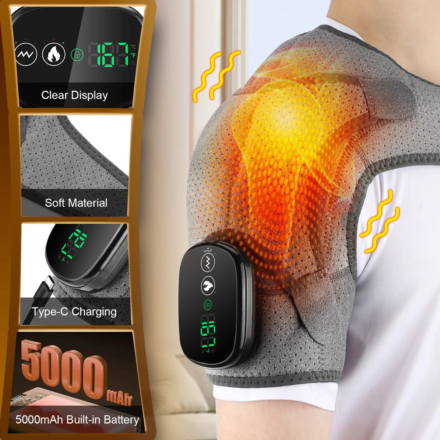 Electric Shoulder Heating Pad 3 Modes Vibration Shoulder Knee Elbow Relax Belt 2 In1 Hot Compress Massager