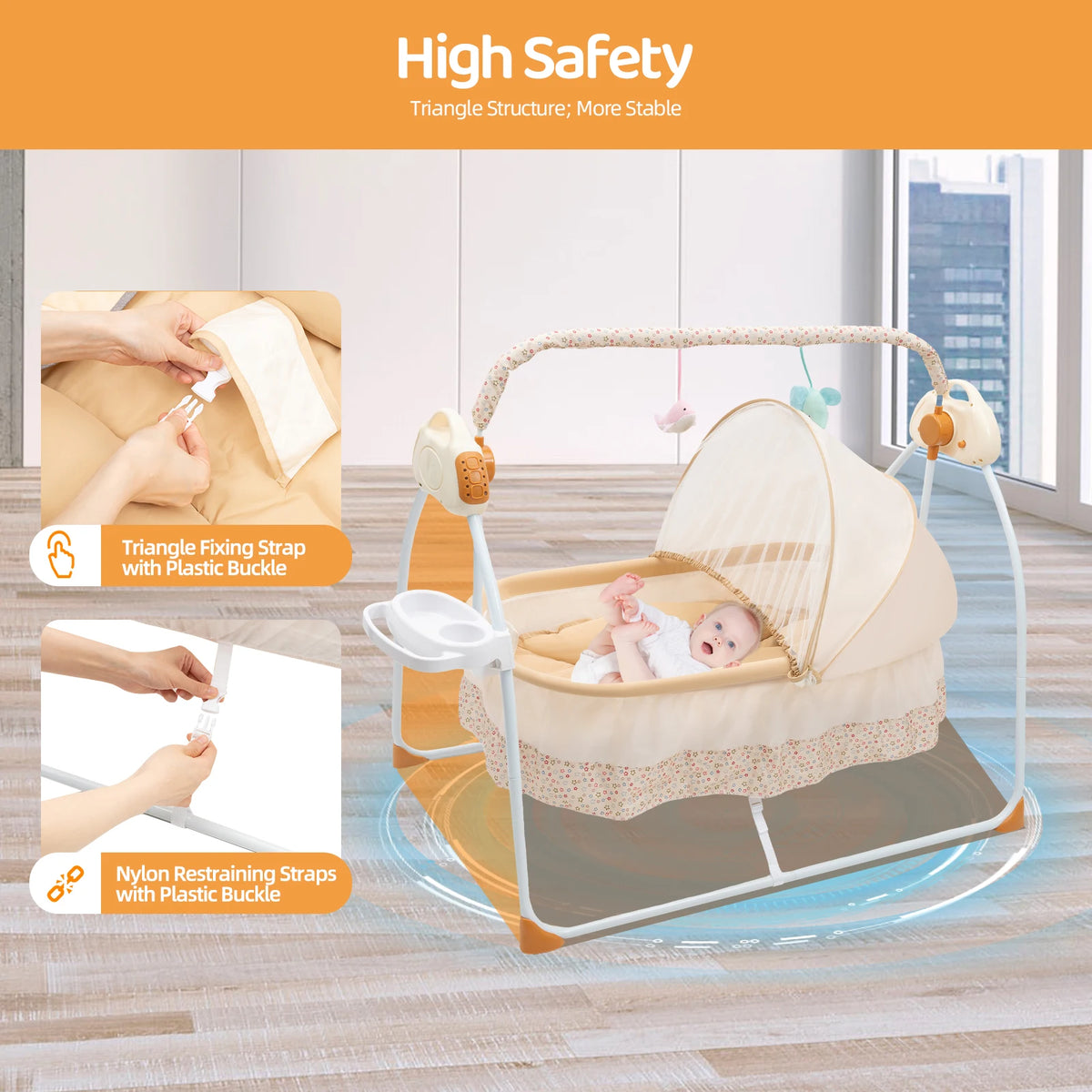 Electric Baby Crib Cradle, 0-18 Months Infant Bed Auto Swing with Remote Control & Music, 25KG/55LBS Capacity, Foldable Baby Bassinet