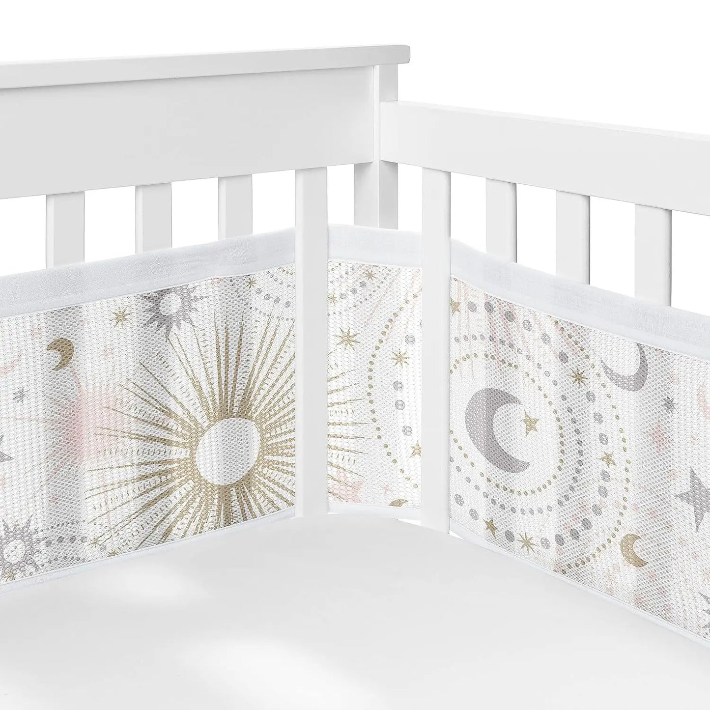 2Pcs Set Breathable Mesh Crib Girth Protector Soft Comfortable 4-Panel Crib Bed Circumference Safety Around Bumper Baby Bedding