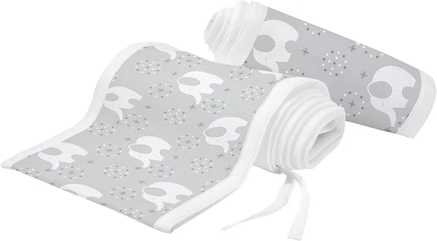 2Pcs Set Breathable Mesh Crib Girth Protector Soft Comfortable 4-Panel Crib Bed Circumference Safety Around Bumper Baby Bedding