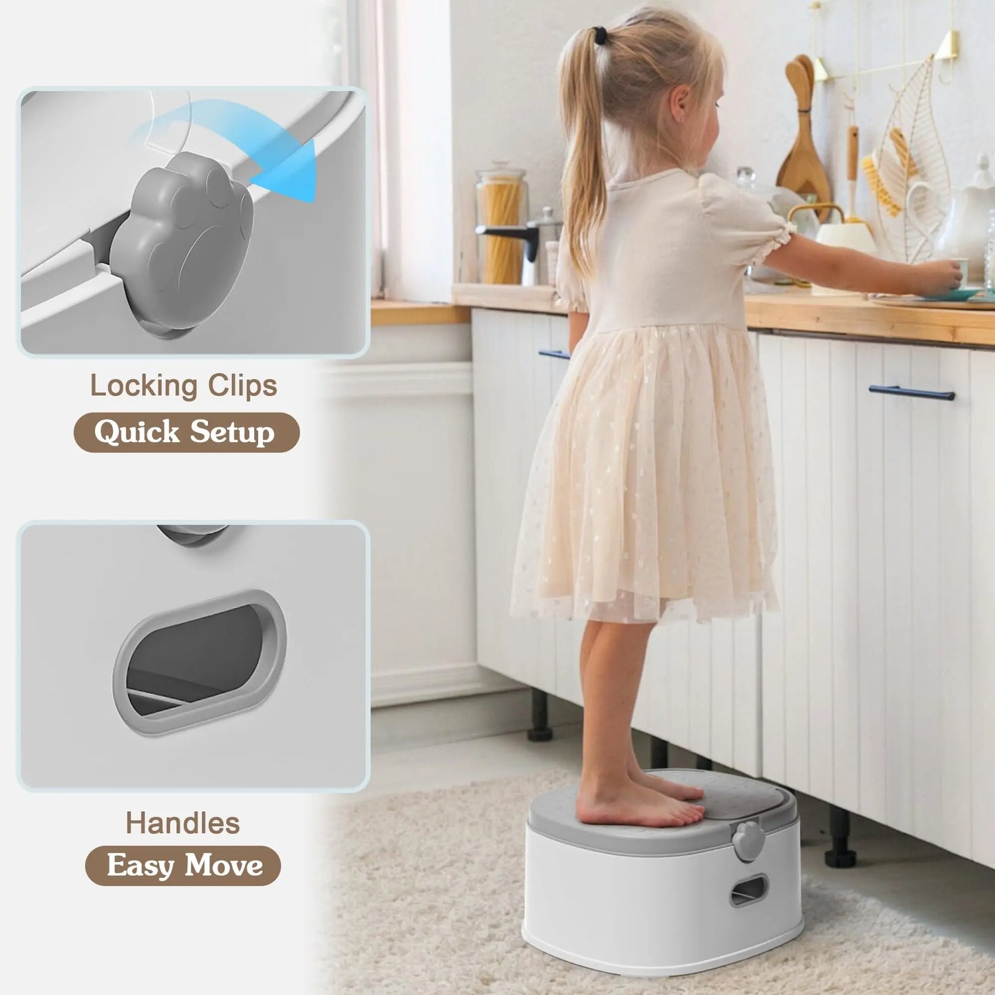 3-in-1 Portable Potty Training Toilet, Potty Training Seat and Toddler Step Stool, Anti-Slip Toddler Potty Trainer for Boy Girl