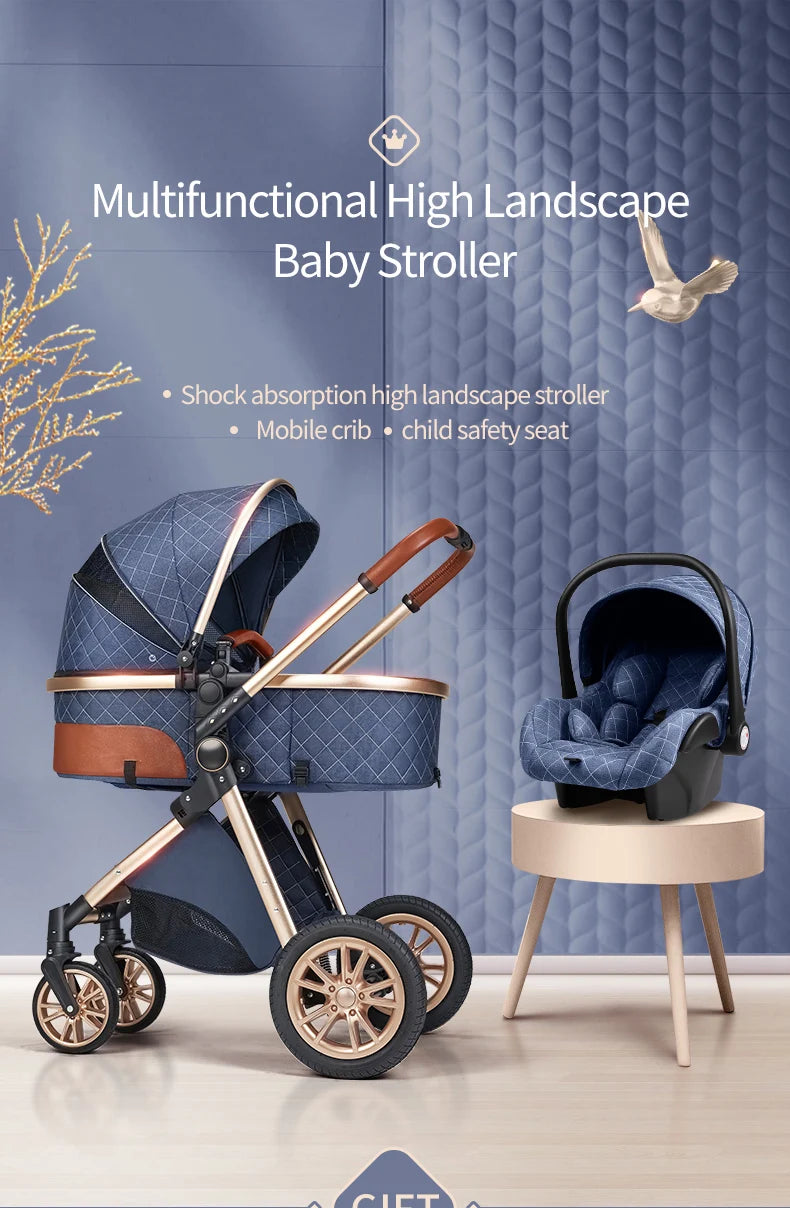 Baby Stroller 3 in 1 High Landscape Baby Cart Can Sit Can Lie Portable Pushchair Baby Cradel Infant Carrier
