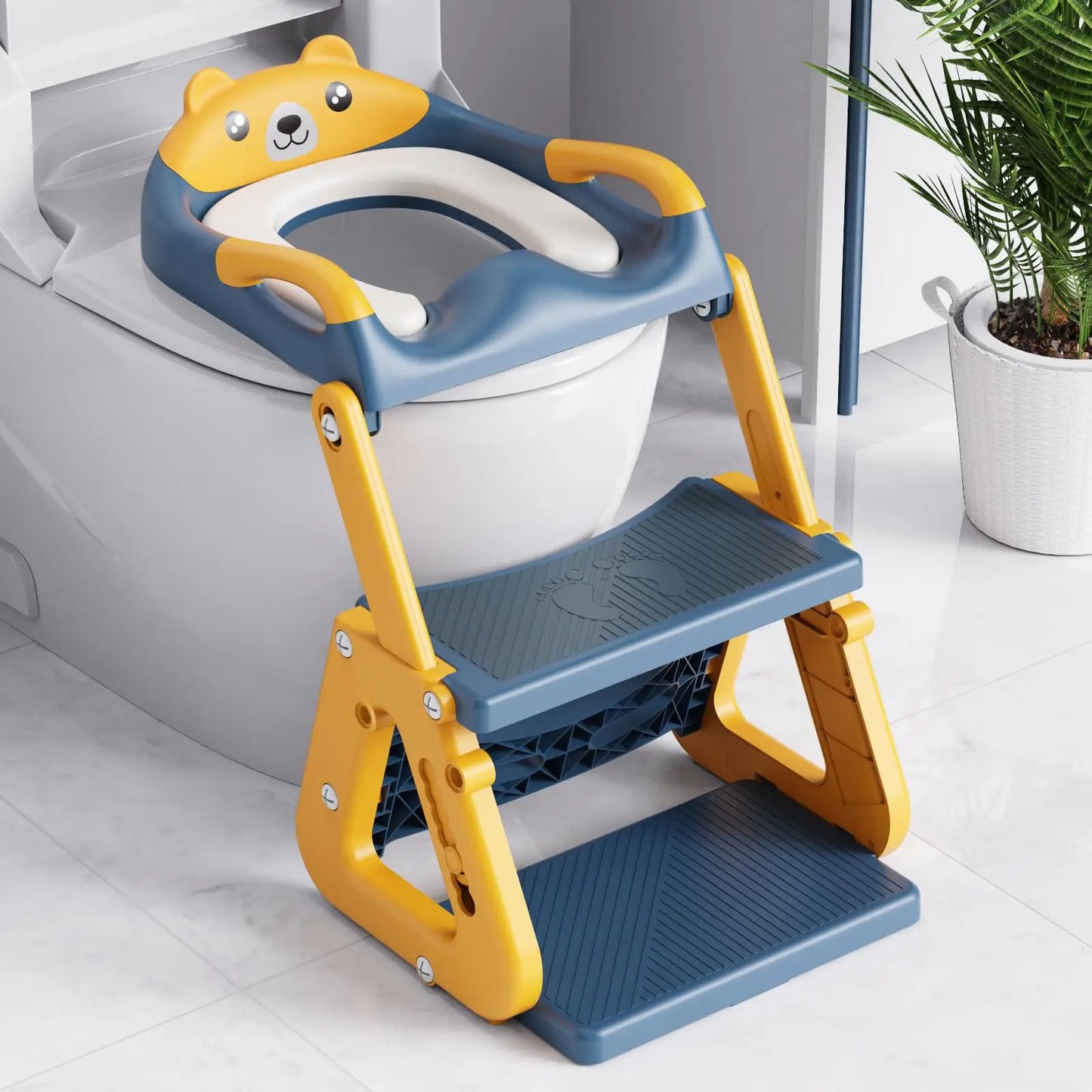 2-in-1 Potty Training Seat, Adjustable Height Anti-Slip Pad & Splash Guard, Toddler Potty Training Toilet with Step Stool