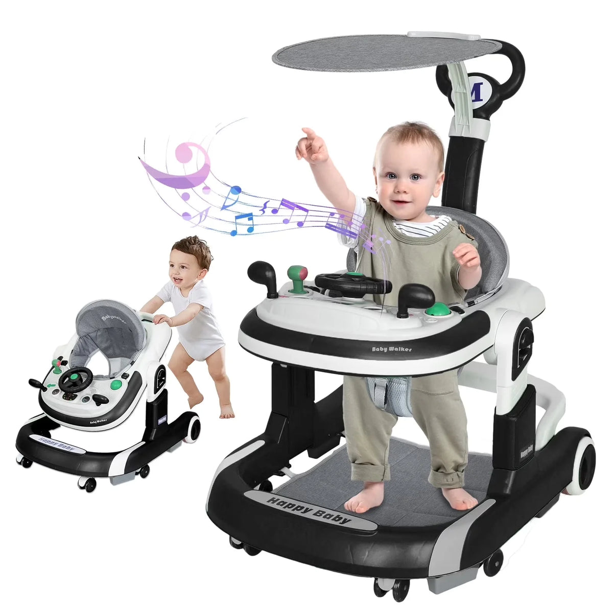 5 in 1 Baby Infant Walker Anti-Rollover Walker with Learning Toy for Infants anti-rollover Multifunctional Without Battery