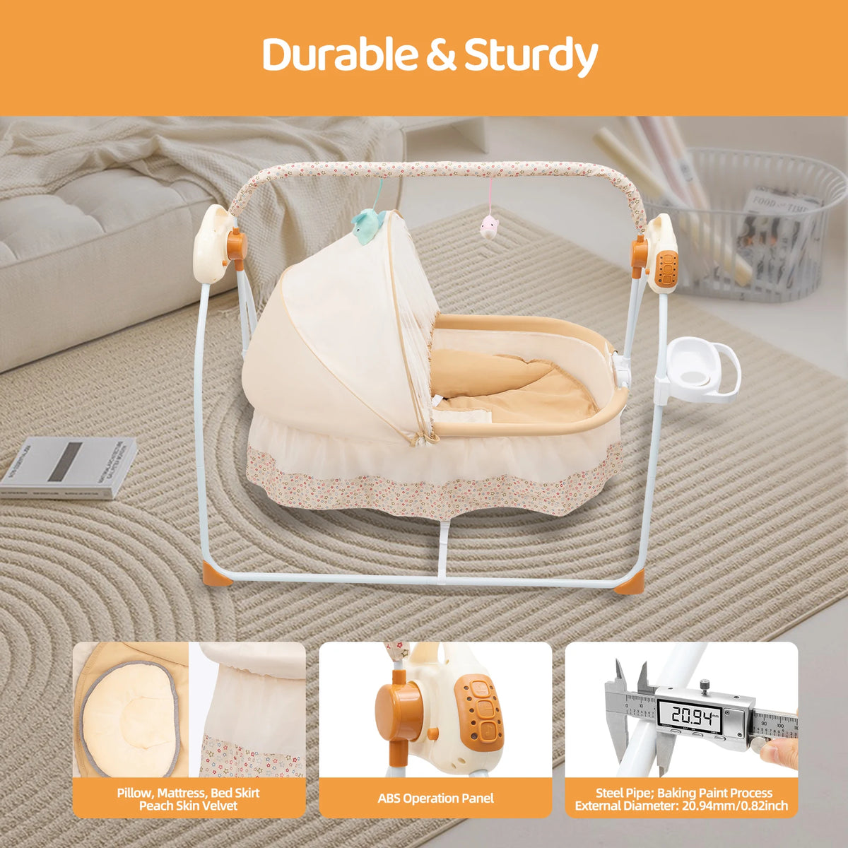 Electric Baby Crib Cradle, 0-18 Months Infant Bed Auto Swing with Remote Control & Music, 25KG/55LBS Capacity, Foldable Baby Bassinet