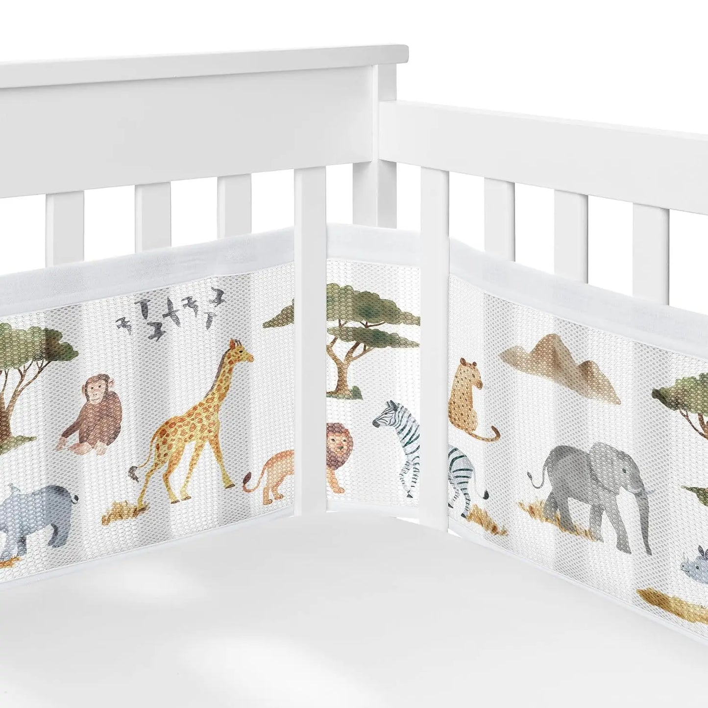 2Pcs Set Breathable Mesh Crib Girth Protector Soft Comfortable 4-Panel Crib Bed Circumference Safety Around Bumper Baby Bedding