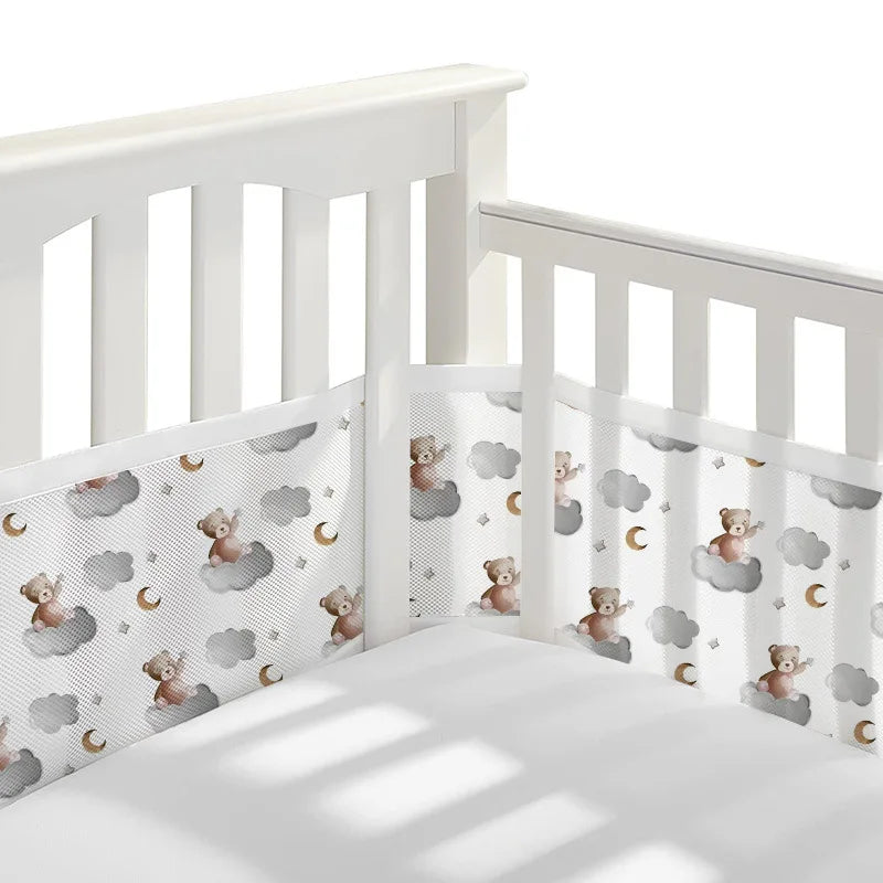 2Pcs Set Breathable Mesh Crib Girth Protector Soft Comfortable 4-Panel Crib Bed Circumference Safety Around Bumper Baby Bedding