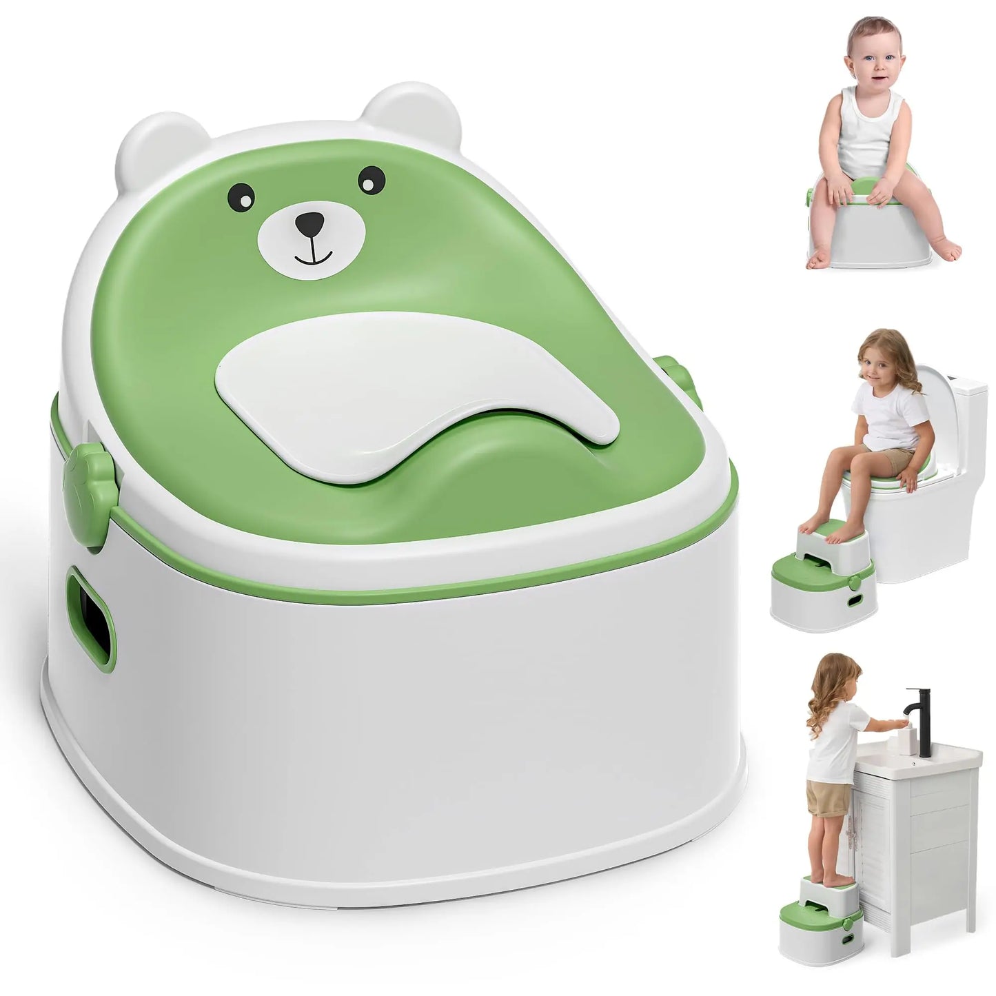 3-in-1 Portable Potty Training Toilet, Potty Training Seat and Toddler Step Stool, Anti-Slip Toddler Potty Trainer for Boy Girl